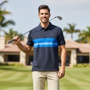 J.Lindberg Blue Matt Regular Fit Short Sleeve Pique Polo Shirt Size L